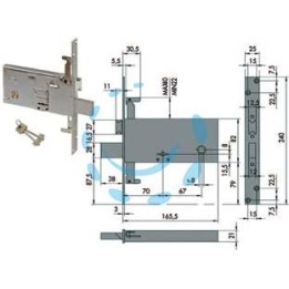 SERRATURA TRIPLICE DA INFILARE PER FASCE DOPPIA MAPPA MM.82 H 57318 - mm.70 (57318730)
