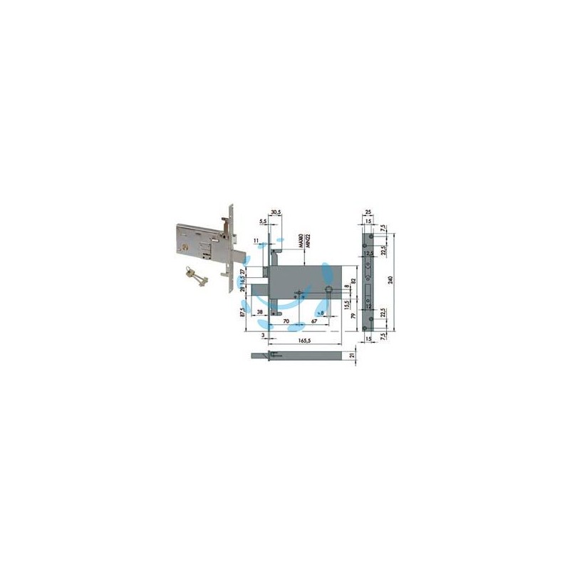 SERRATURA TRIPLICE DA INFILARE PER FASCE DOPPIA MAPPA MM.82 H 57318 - mm.70 (57318730)