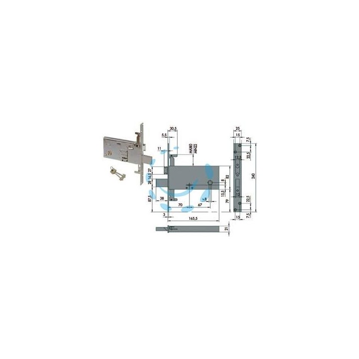 SERRATURA TRIPLICE DA INFILARE PER FASCE DOPPIA MAPPA MM.82 H 57318 - mm.70 (57318730)
