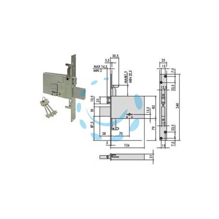 SERRATURA TRIPLICE INFILARE FASCE DOPPIA MAPPA RULLO MM.82 H 57325 - mm.70 (57325730)