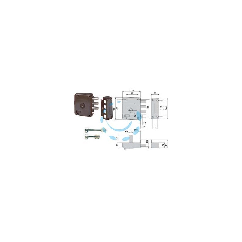 SERRATURA APPLICARE CON CATENACCIO E SCROCCO DOPPIA MAPPA 57157 - mm.64 SX (157157602)