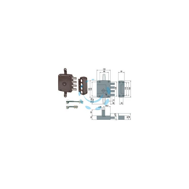 SERRATURA TRIPLICE DA APPLICARE S/SCROCCO DOPPIA MAPPA 57162 (EX57120) - mm.64 DX (57162601)