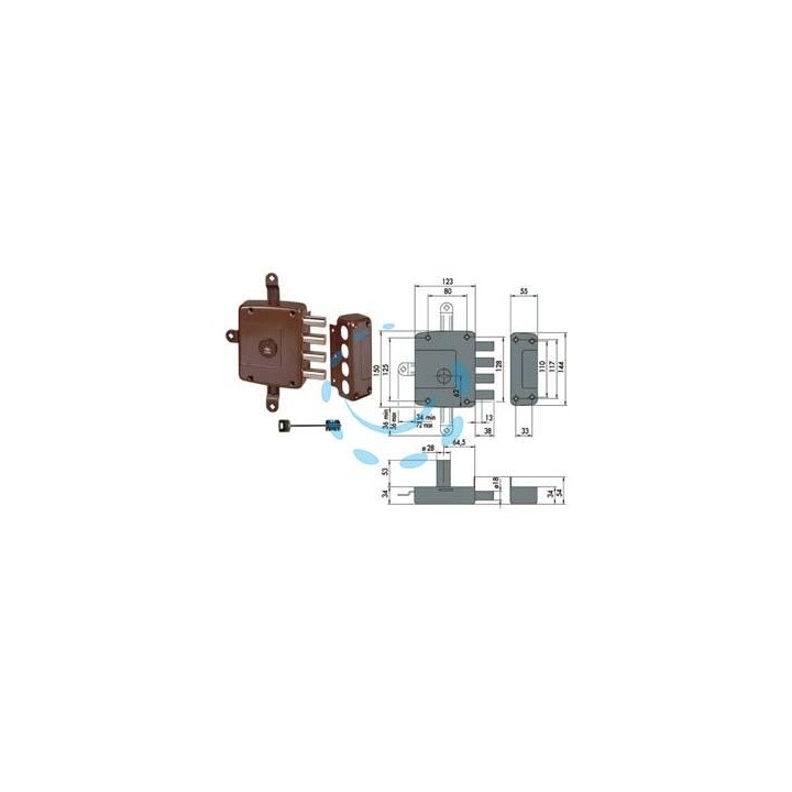 SERRATURA QUINTUPLICE APPLICARE S/SCROCCO DOPPIA MAPPA 57172 (EX57130) - mm.64 DX (57172601)