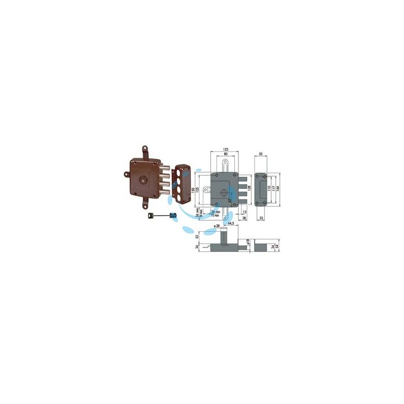 SERRATURA QUINTUPLICE APPLICARE S/SCROCCO DOPPIA MAPPA 57172 (EX57130) - mm.64 SX (57172602)