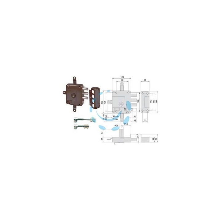 SERRATURA QUINTUPLICE APPLICARE CON SCROCCO DOPPIA MAPPA 57177 - mm.64 DX (157177601)