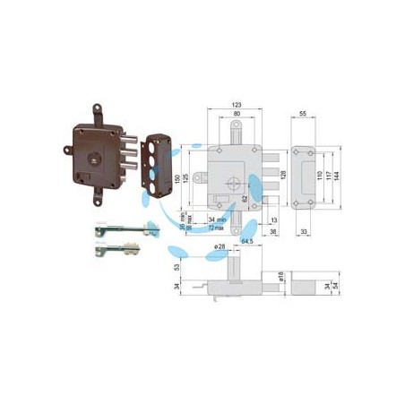 SERRATURA QUINTUPLICE APPLICARE CON SCROCCO DOPPIA MAPPA 57177 - mm.64 SX (157177602)