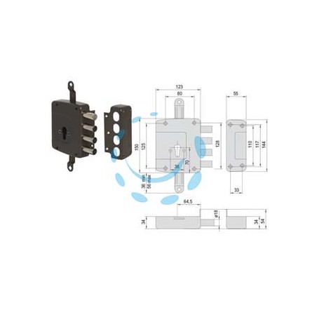 SERRATURA TRIPLICE APPLICARE SOLO CATENACCIO CILINDRO EUROPEO 56162 - mm.64 SX (156162602)