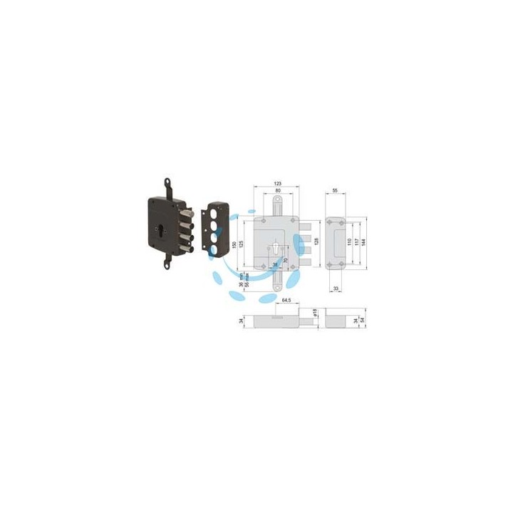 SERRATURA TRIPLICE APPLICARE SOLO CATENACCIO CILINDRO EUROPEO 56162 - mm.64 SX (156162602)
