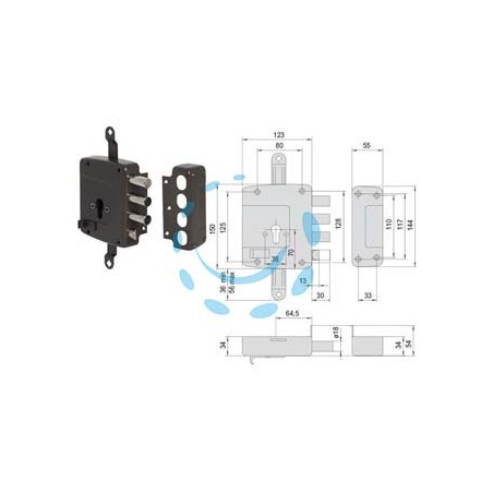 SERRATURA TRIPLICE APPLICARE CATENACCIO E SCROCCO CIL. EUROPEO 56167 - mm.64 DX (156167601)