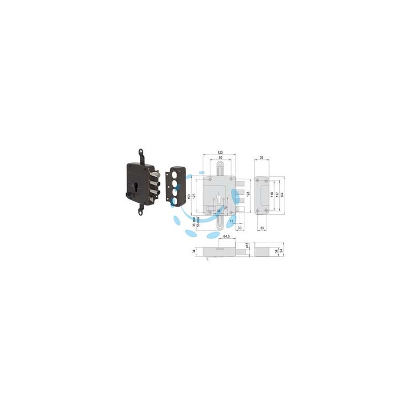 SERRATURA TRIPLICE APPLICARE CATENACCIO E SCROCCO CIL. EUROPEO 56167 - mm.64 SX (156167602)