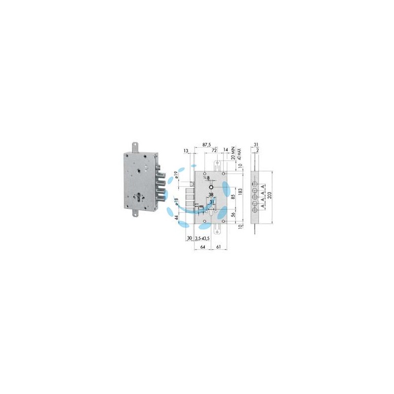 SERRATURA TRIPLICE APPLICARE SCROCCO CILINDRO EUROPEO BLINDATE 56515 - mm.64 DX/SX (56515480)