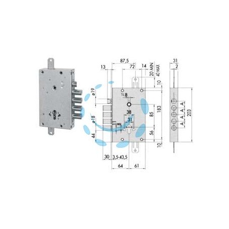 SERRATURA TRIPLICE APPLICARE SCROCCO CILINDRO EUROPEO BLINDATE 56515 - mm.64 DX/SX (56515480)