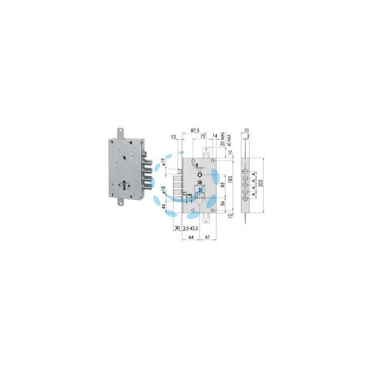 SERRATURA TRIPLICE APPLICARE SCROCCO CILINDRO EUROPEO BLINDATE 56515 - mm.64 DX/SX (56515480)