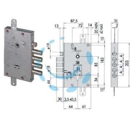 SERRATURA TRIPLICE APPLICARE CON SCROCCO DOPPIA MAPPA BLINDATE 57515 - (57515480) 3 ch.lunghe, int.cat.28, conf.ind.