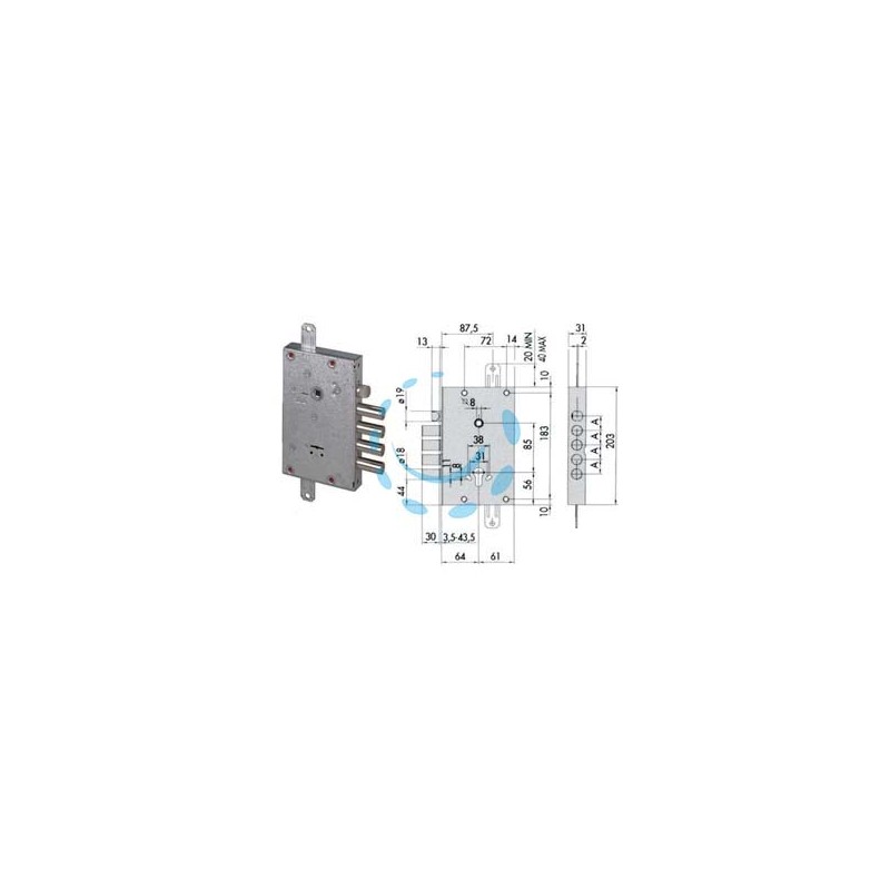 SERRATURA TRIPLICE APPLICARE CON SCROCCO DOPPIA MAPPA BLINDATE 57515 - (57515480) 3 ch.lunghe, int.cat.28, conf.ind.