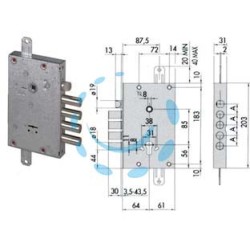 SERRATURA TRIPLICE APPLICARE CON SCROCCO DOPPIA MAPPA BLINDATE 57515 - (5751548000LX) 3 ch. lunghe, int.cat.38, cf.ind