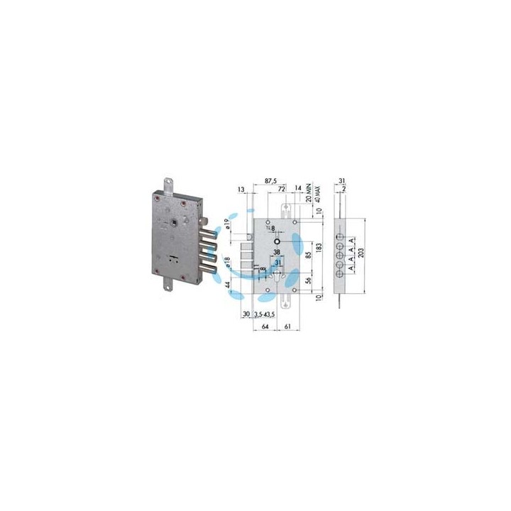 SERRATURA TRIPLICE APPLICARE CON SCROCCO DOPPIA MAPPA BLINDATE 57515 - (5751548000LX) 3 ch. lunghe, int.cat.38, cf.ind