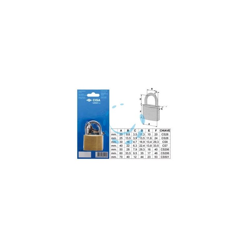 LUCCHETTO LOGO OTTONE ARCO NORMALE IN BLISTER 21090