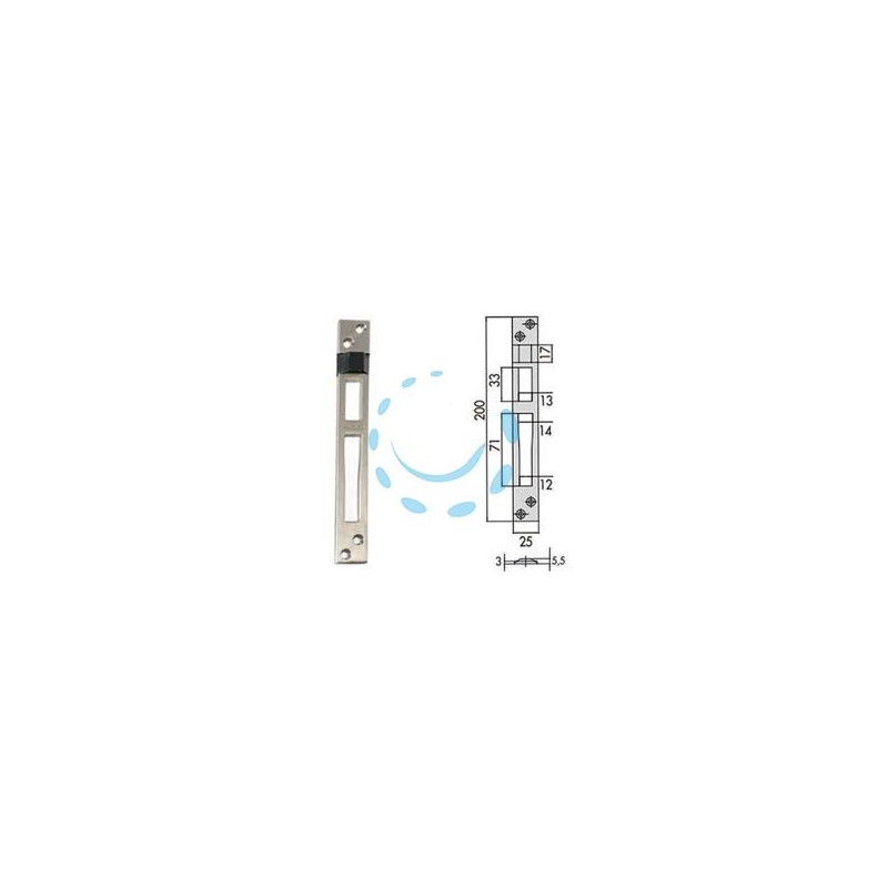 CONTROPIASTRE PER SERRATURE INFILARE PROFILATI IN ALLUMINIO 06462 01 - mm.25x200, spessore mm.5,5 (0646201)
