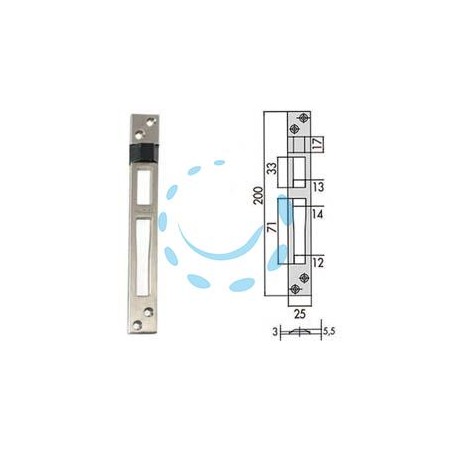 CONTROPIASTRE PER SERRATURE INFILARE PROFILATI IN ALLUMINIO 06462 01 - mm.25x200, spessore mm.5,5 (0646201)