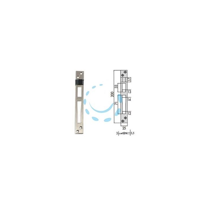 CONTROPIASTRE PER SERRATURE INFILARE PROFILATI IN ALLUMINIO 06462 01 - mm.25x200, spessore mm.5,5 (0646201)