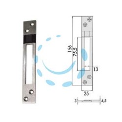 CONTROPIASTRA PER SERRATURE INFILARE PROFILATI IN ALLUMINIO 06462 20 - mm.25x156, spessore mm.4,5 (0646220)