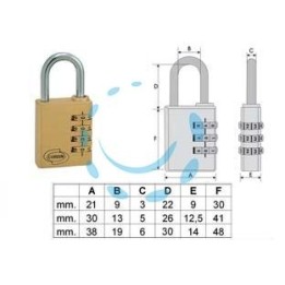 LUCCHETTO AD ARCO A COMBINAZIONE PL020 - mm.21 a 3 combinatori (PL0202100)