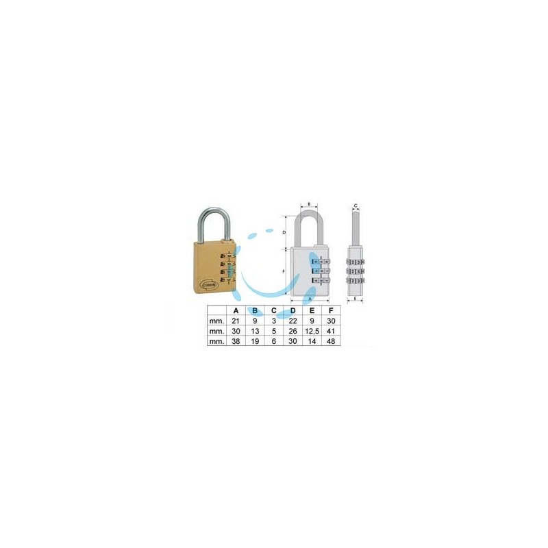 LUCCHETTO AD ARCO A COMBINAZIONE PL020 - mm.21 a 3 combinatori (PL0202100)