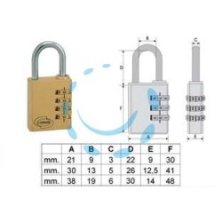 LUCCHETTO AD ARCO A COMBINAZIONE PL020 - mm.30 a 3 combinatori (PL0203100)
