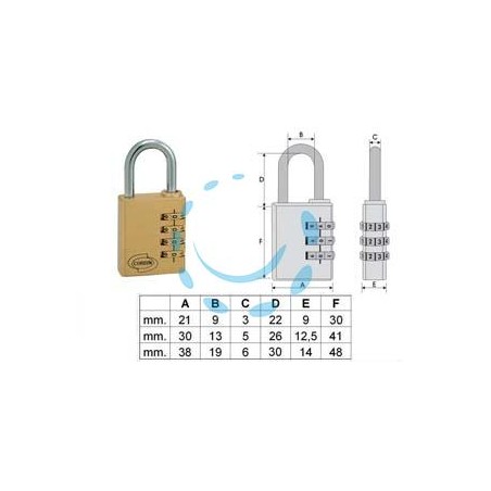 LUCCHETTO AD ARCO A COMBINAZIONE PL020 - mm.38 a 4 combinatori (PL0204100)