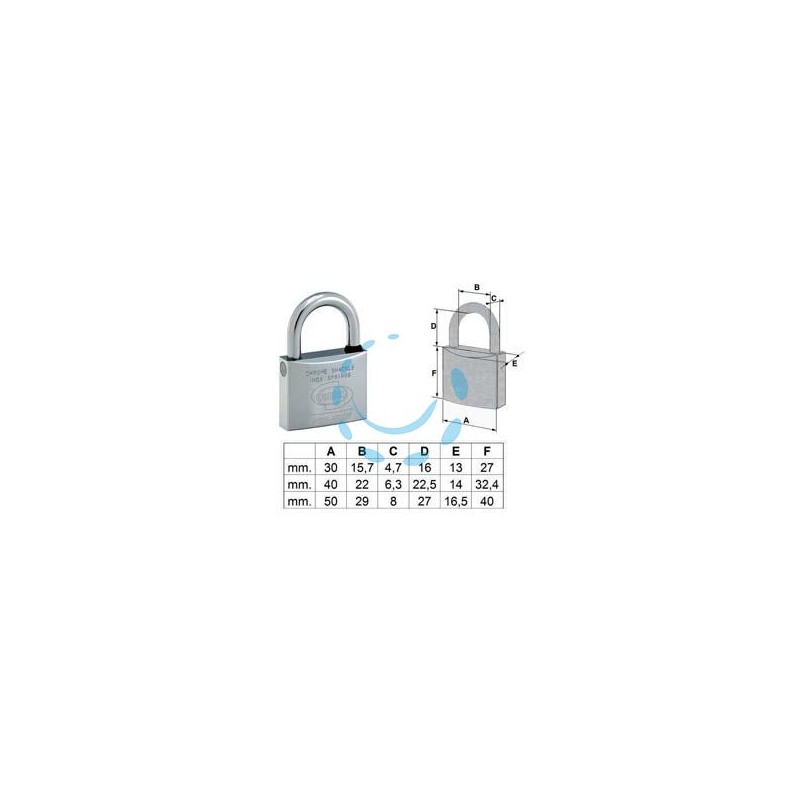 LUCCHETTO OTTONE CROMATO MARINO EUROMARINE ARCO NORMALE PL120 - mm.50 (PL1205000)