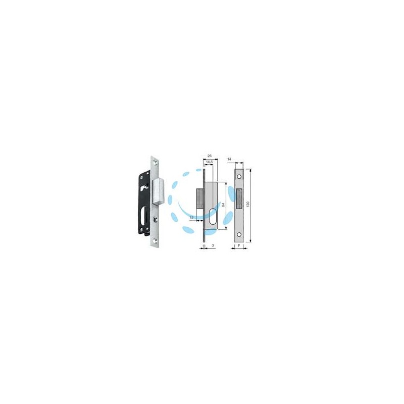 SERRATURA DA INFILARE PER MONTANTI CIL. OVALE SOLO CATENACCIO N9140015 - mm.14,5 (N9140015000)