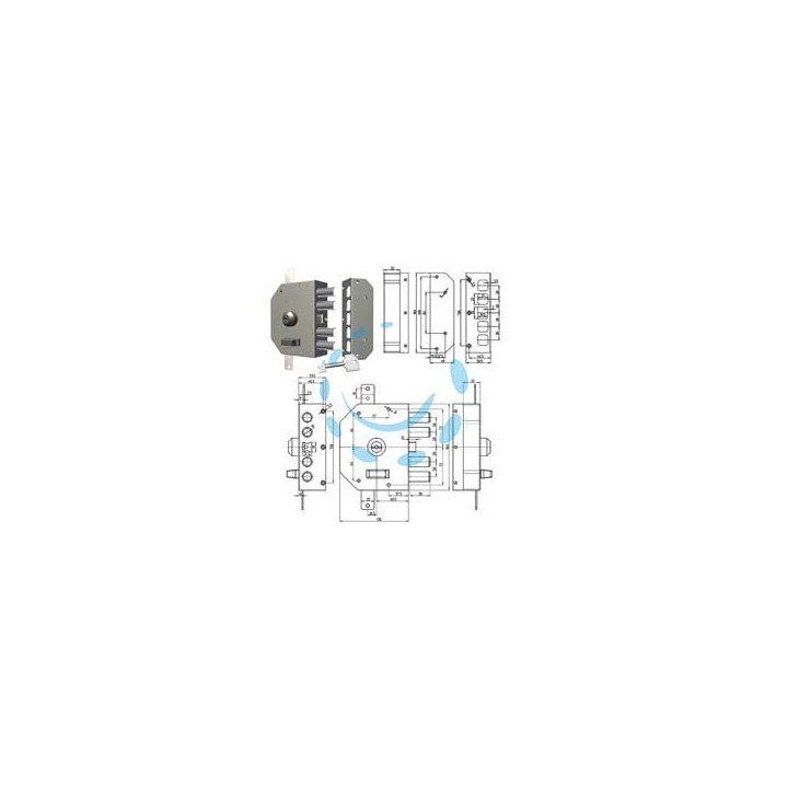SERRATURA TRIPLICE DA APPLICARE A POMPA CON SCROCCO 3250 - mm.60 SX (3250C-52)
