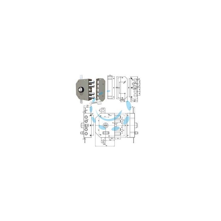 SERRATURA TRIPLICE DA APPLICARE A POMPA CON POMOLO E SCROCCO 3250P - mm.60 SX (3250P-52)