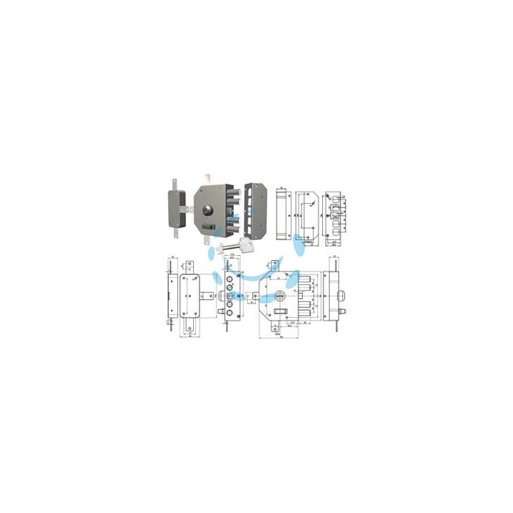 SERRATURA QUINTUPLICE DA APPLICARE A POMPA CON SCROCCO 3350 - mm.60 DX (3350C-02)