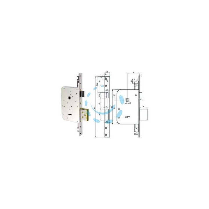 SERRATURA TRIPLICE INFILARE DOPPIA MAPPA CON SCROCCO REVERSIBILE 8000 - mm.60 (8000-01)