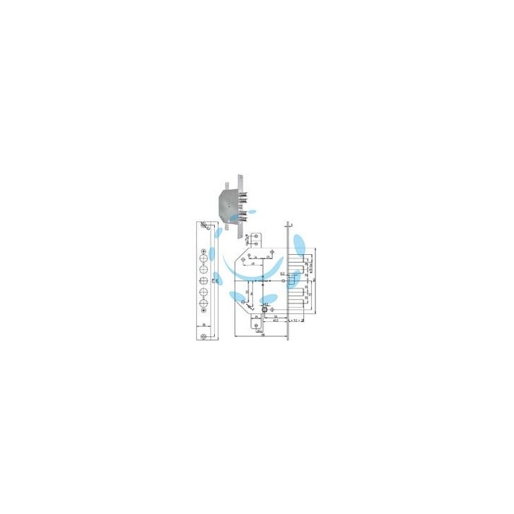 SERRATURA TRIPLICE INFILARE CON SCROCCO DOPPIA MAPPA BLINDATE REV.2151 - mm.60 chiave mm.116 (2151-03)