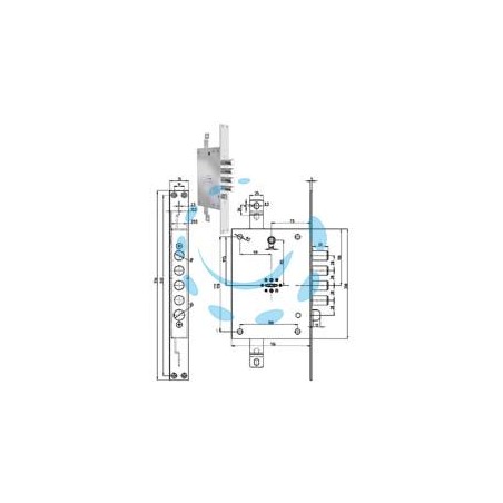 SERRATURA TRIPLICE INFILARE SCROCCO DOPPIA MAPPA BLINDATE REV. 7051 - mm.73, chiave mm.92 (7051-01)