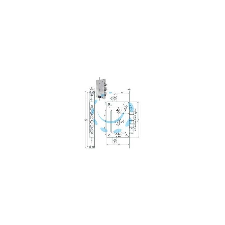 SERRATURA TRIPLICE APPLICARE SCR. CIL. EUR. + D/M BLIND.REV. 2956 PEN - mm.68, chiave mm.92 (2956PEN-01)