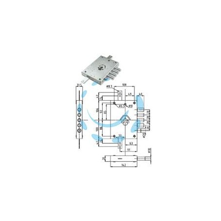 SERRATURA TRIPL.APPLICARE CILINDRO EU CON SCROCCO BLIND.HEAVY MM.63 - mm.63 DX (SER NE42 D)