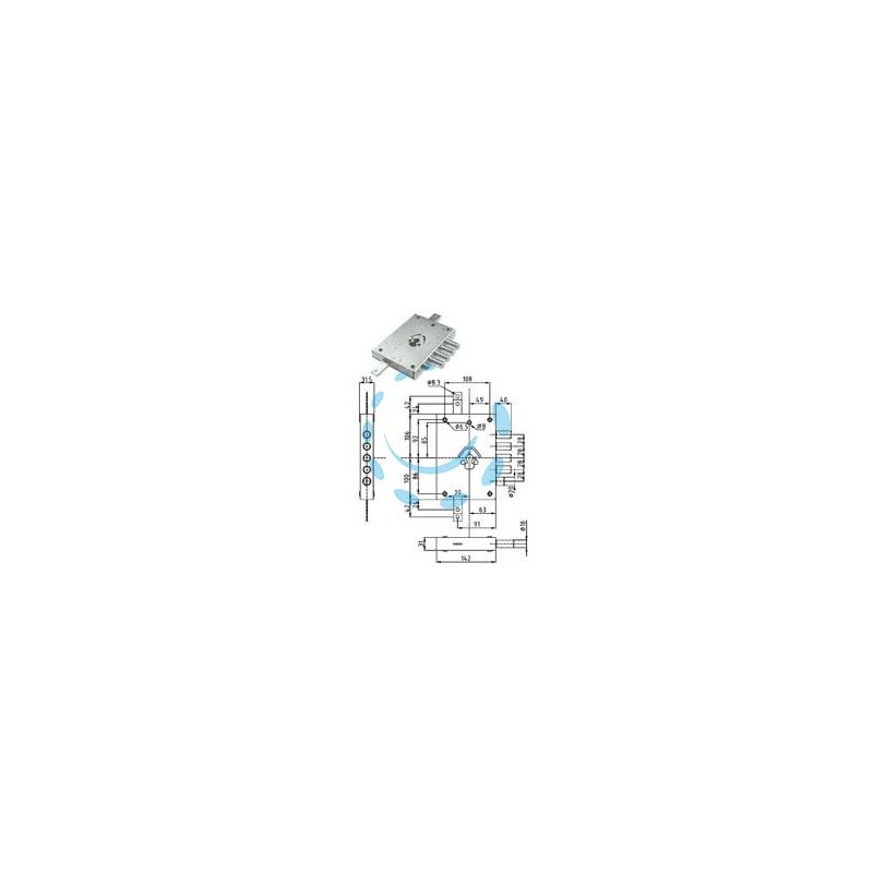 SERRATURA TRIPL.APPLICARE CILINDRO EU CON SCROCCO BLIND.HEAVY MM.63 - mm.63 SX (SER NE42 S)