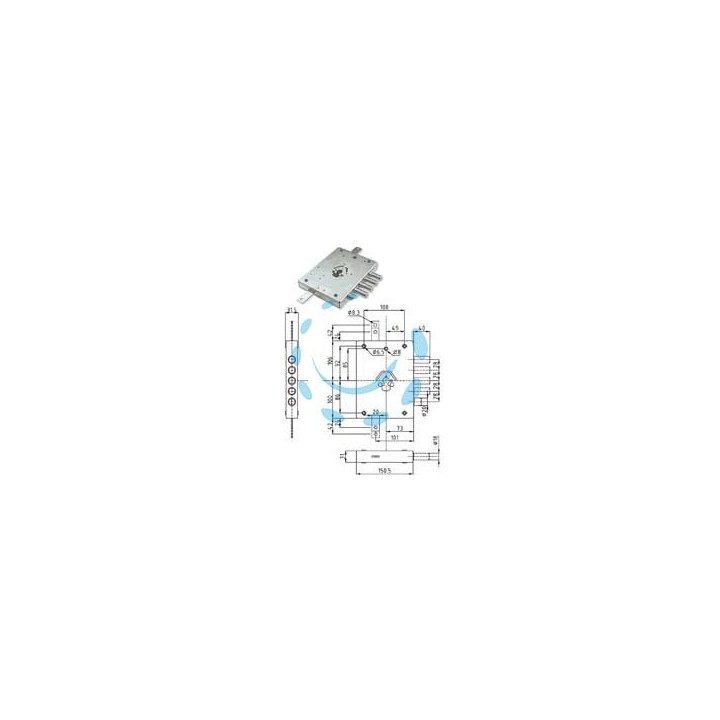 SERRATURA TRIPL.APPLICARE CILINDRO EU CON SCROCCO BLIND. HEAVY MM.73 - mm.73 SX (SER NE42 7 S)