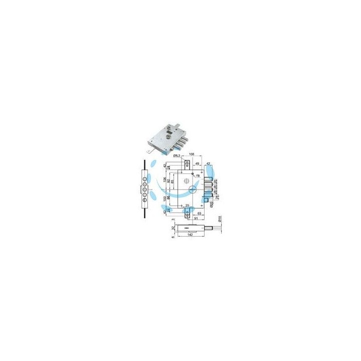 SERRATURA TRIPLICE APPLICARE SCROCCO DOPPIA MAPPA BLIND.HEAVY MM.63 - mm.63 SX (IMB 6112 SE) in busta