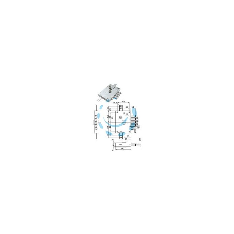 SERRATURA TRIPLICE APPLICARE SCROCCO DOPPIA MAPPA BLIND.HEAVY MM.63 - mm.63 DX (SER 6111 DE)