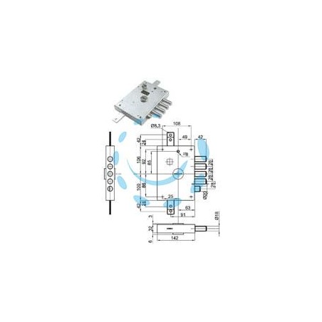 SERRATURA TRIPLICE APPLICARE SCROCCO DOPPIA MAPPA BLIND.HEAVY MM.63 - mm.63 DX (SER 6111 DE)