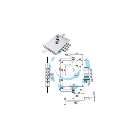 SERRATURA TRIPLICE APPLICARE SCROCCO DOPPIA MAPPA BLIND. HEAVY MM.73 - mm.73 SX (IMB 7112 SE) in busta