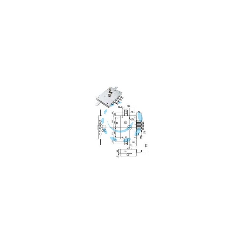 SERRATURA TRIPLICE APPLICARE SCROCCO DOPPIA MAPPA BLIND. HEAVY MM.73 - mm.73 SX (SER 7112 SE)