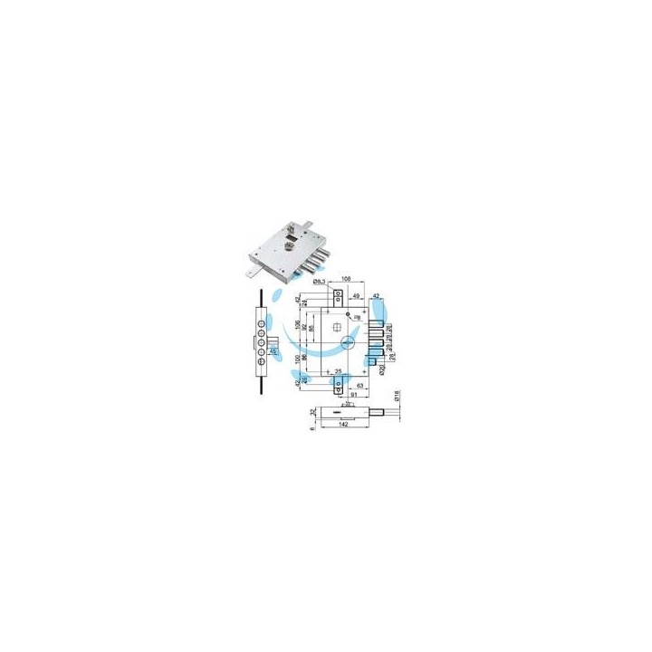 SERRATURA TRIPLICE APPLICARE SCROCCO DOPPIA MAPPA BLIND. HEAVY MM.73 - mm.73 SX (SER 7112 SE)