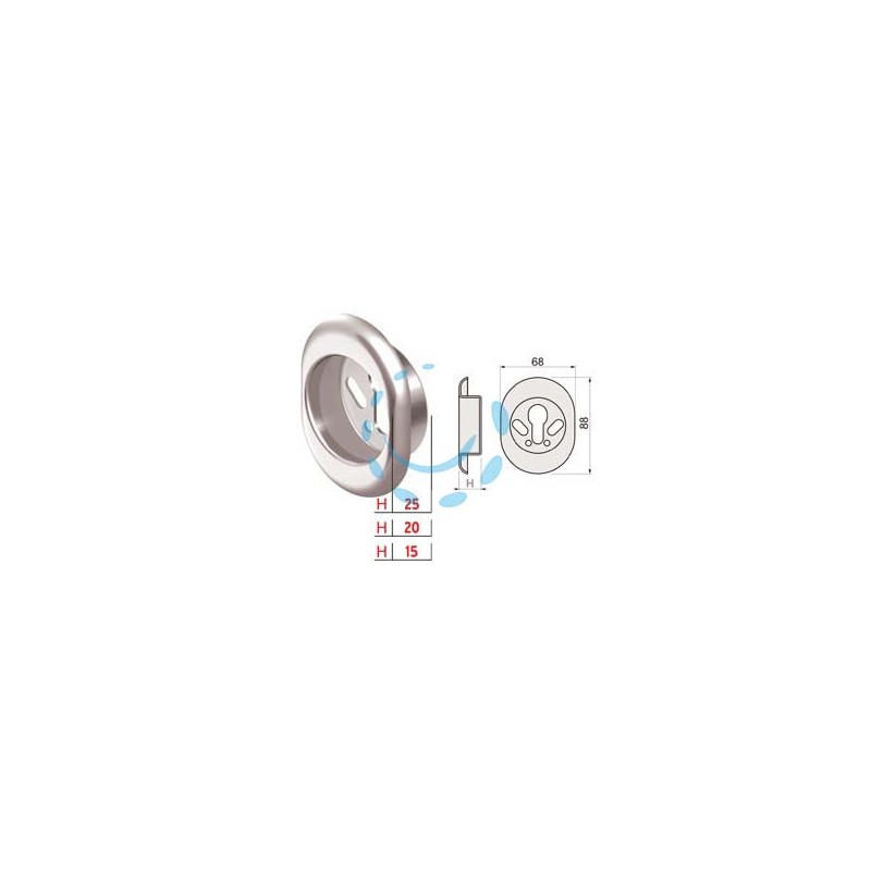 BOCCHETTA ANTISTRAPPO KT52 CROMO SATINATO - mm.68x88x20h ø mm.50 (KT5239)