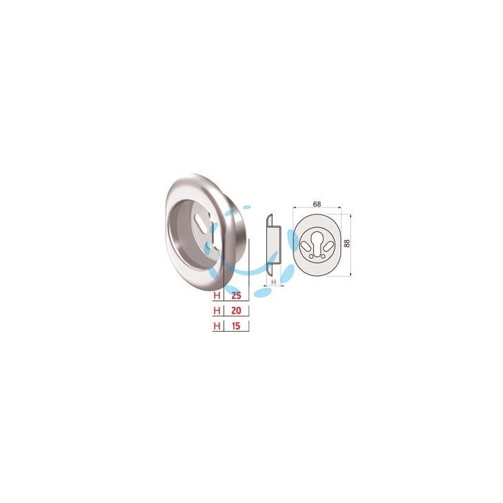 BOCCHETTA ANTISTRAPPO KT52 CROMO SATINATO - mm.68x88x20h ø mm.50 (KT5239)